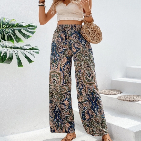 Lovely Rosetta Pants - Eye-Catching Printed Wide-Leg Pants